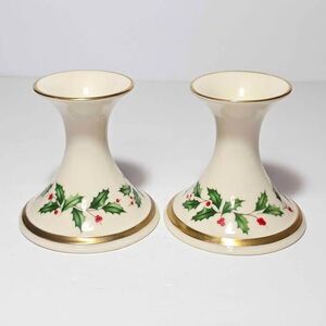 Lenox Holiday Candle Holders Holly Berries Christmas